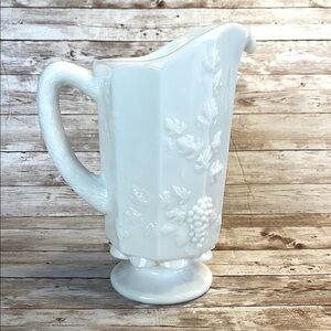 Vintage Milkglass White Grapevine Embossed Pitcher